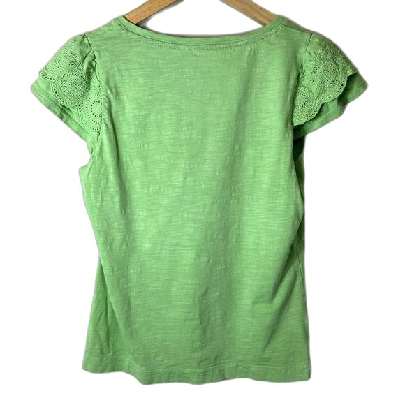 Boden Light Lime Green V-Neck Eyelet Lace Short Cap Sleeve T-Shirt Size S - Picture 4 of 15